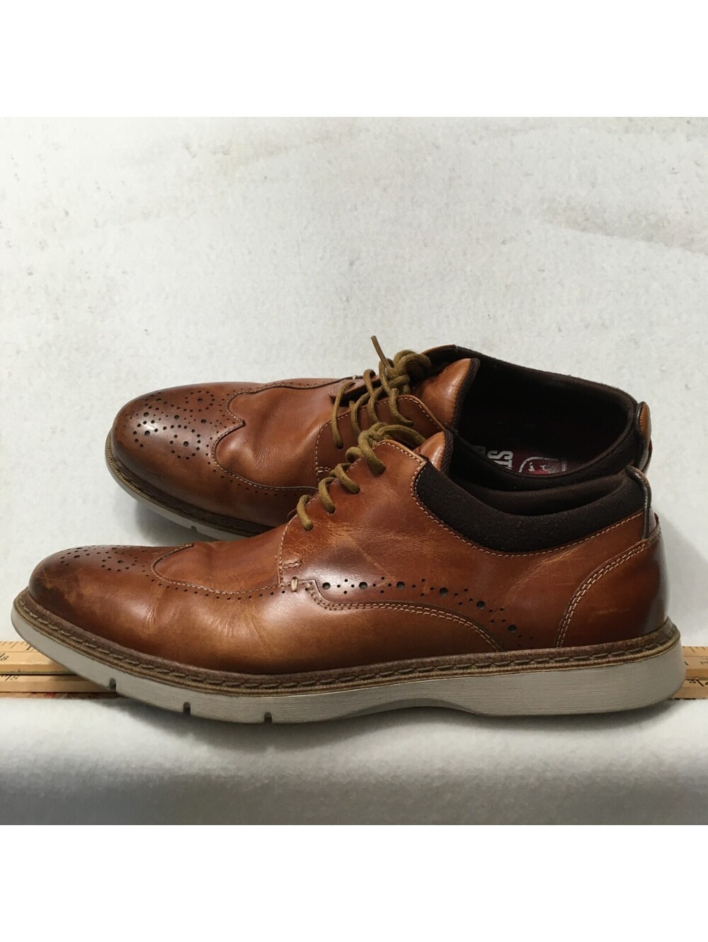 Stacy Adams Synergy Wingtip Oxford Men's Shoes Cognac Leather 25418-221 sz 9.5